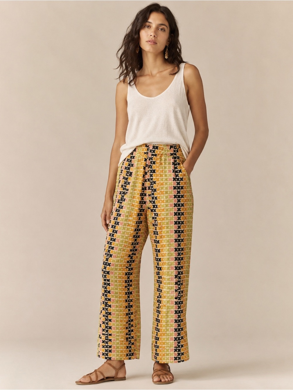 Anthropologie Wide Leg Yellow Patterned Women’s Pants